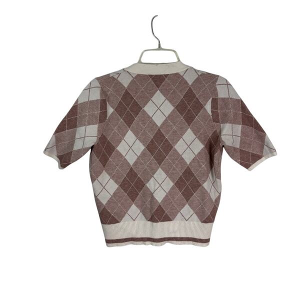 Sioni Plaid Argyle Cardigan Pink Academia Knit S - Picture 2 of 7